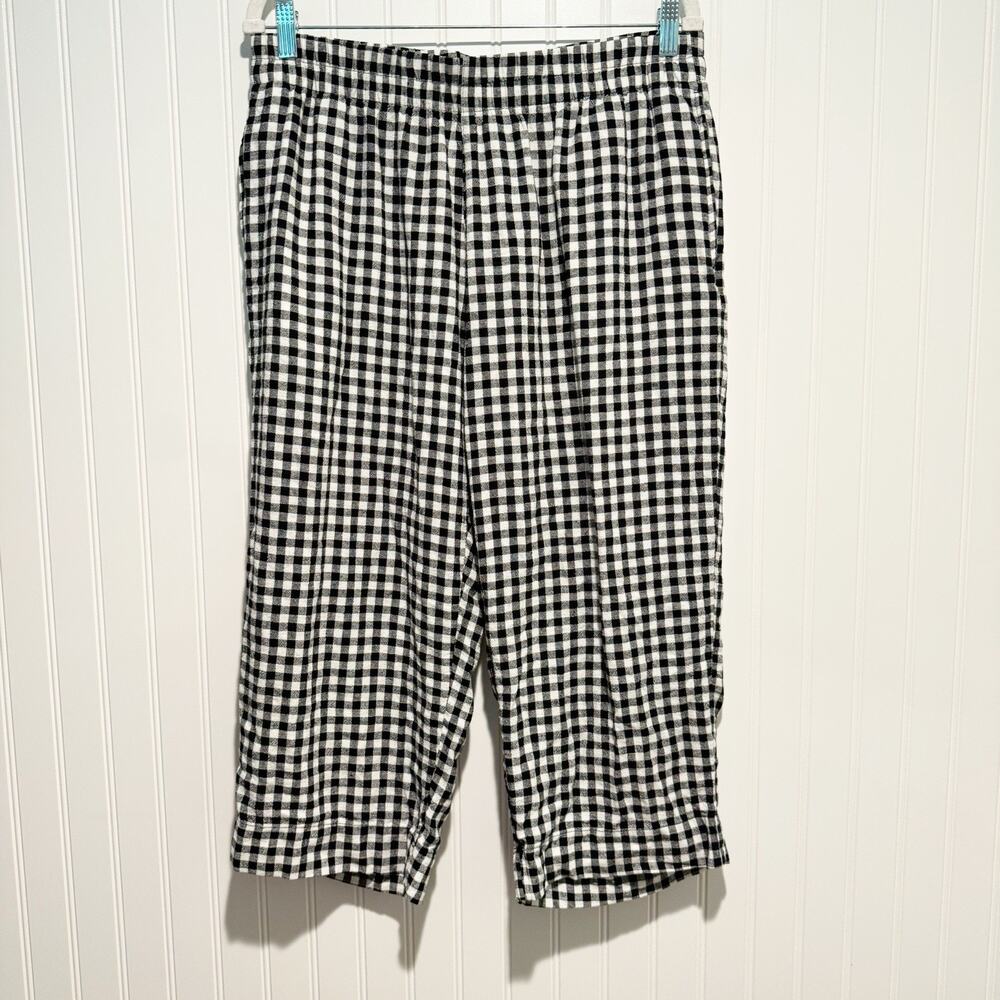 Old Navy High Rise Straight Pull On Pants Navy Blue Gingham Size Large Petite